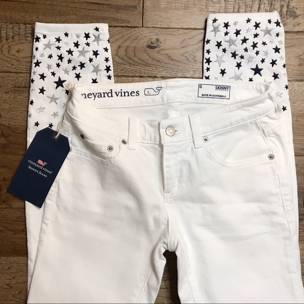 NWT VINEYARD VINES JULY 4TH Star Embroidered jeans white 0